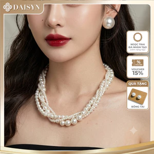 N595 dây chuyền vòng cổ hạt Ngọc hạt trai 12-8-4mm xoắn 4 sợi sang trọng cho nữ