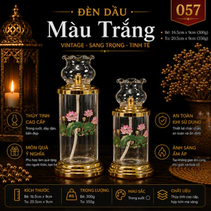 Đèn Dầu Thủy Tinh Mã 057 Trong Suốt - Họa Tiết Liên Hoa Cổ Phong Trang Trí Bàn Thờ, Không Gian Thiền Trà