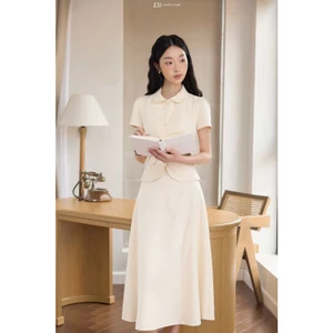 Set Đồ Áo Kiểu Cổ Sen Dáng Ôm 2T33.2604, Chân Váy Dài Bổ Chéo Đổ 4L08.2604. Set Đồ Áo Peplum Váy Công Sở Thanh Lịch JM