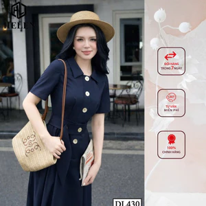 Đầm liền thân công sở HELEN thiết kế dángxòe màu xanh cổ đức đai eo DL430