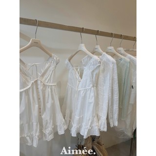 Váy babydoll xinh iu màu trắng phối viền ren đính cúc sơ mi cườm siêu đẹp sang chảnh nhẹ nhàng đỉnh - Baotrang.clothes