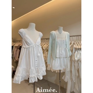 Váy babydoll xinh iu màu trắng phối viền ren đính cúc sơ mi cườm siêu đẹp sang chảnh nhẹ nhàng đỉnh - Baotrang.clothes