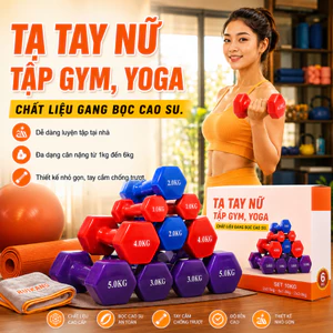 Tạ Tập Gym Tại Nhà Chất Liệu Gang Bọc Cao Su Bền Bỉ, Tạ Tay Thiết Kế Chống Trơn Trượt Từ 1-6kg