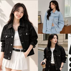 Áo Khoác Jean Dáng Ngắn MIAA Chất Bò Denim màu Xanh Đen chỉ nổi đầy đủ size có túi trong