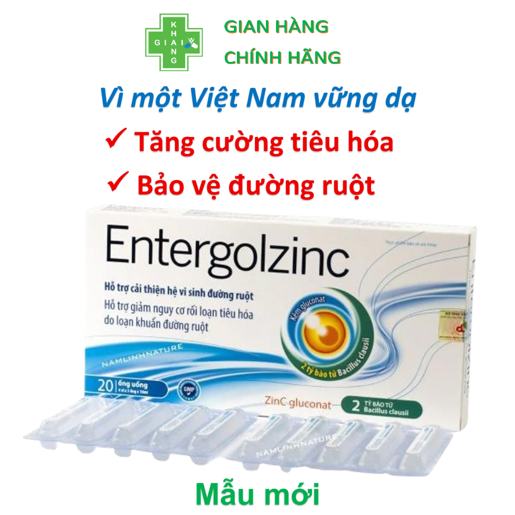 Men vi sinh 2 tỷ bào tử lợi khuẩn kết hợp với Kẽm EntergoldZinc (Hộp 20 ống)
