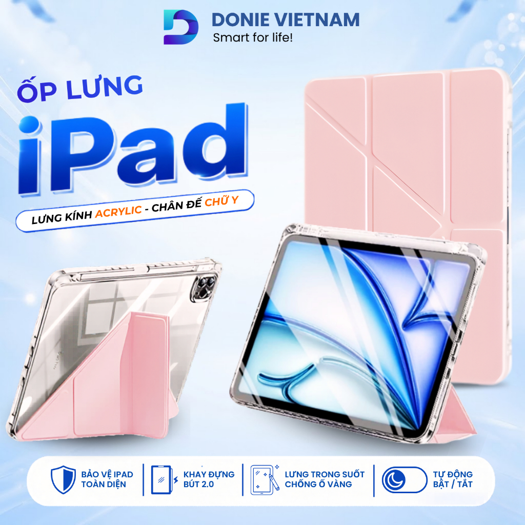Ốp Lưng Kính Acrylic Trong Suốt, Chân Đế Chữ Y Cho iPad Gen 10/11 Air 6/7 Pro 11" M3 M4 | DONIE P03