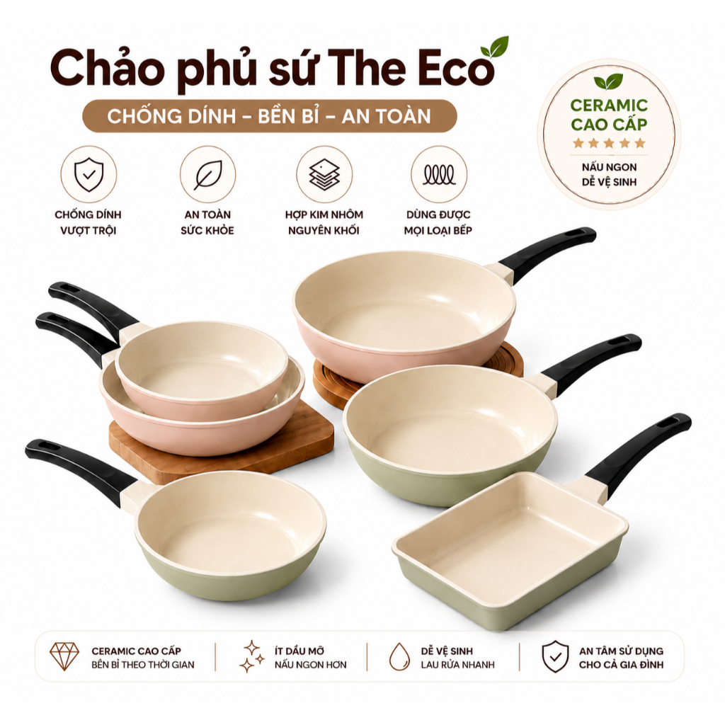 Chảo phủ sứ Ceramic chống dính đáy từ The Eco Daelux bền đẹp nhôm đúc nguyên khối | BigBuy360 - bigbuy360.vn