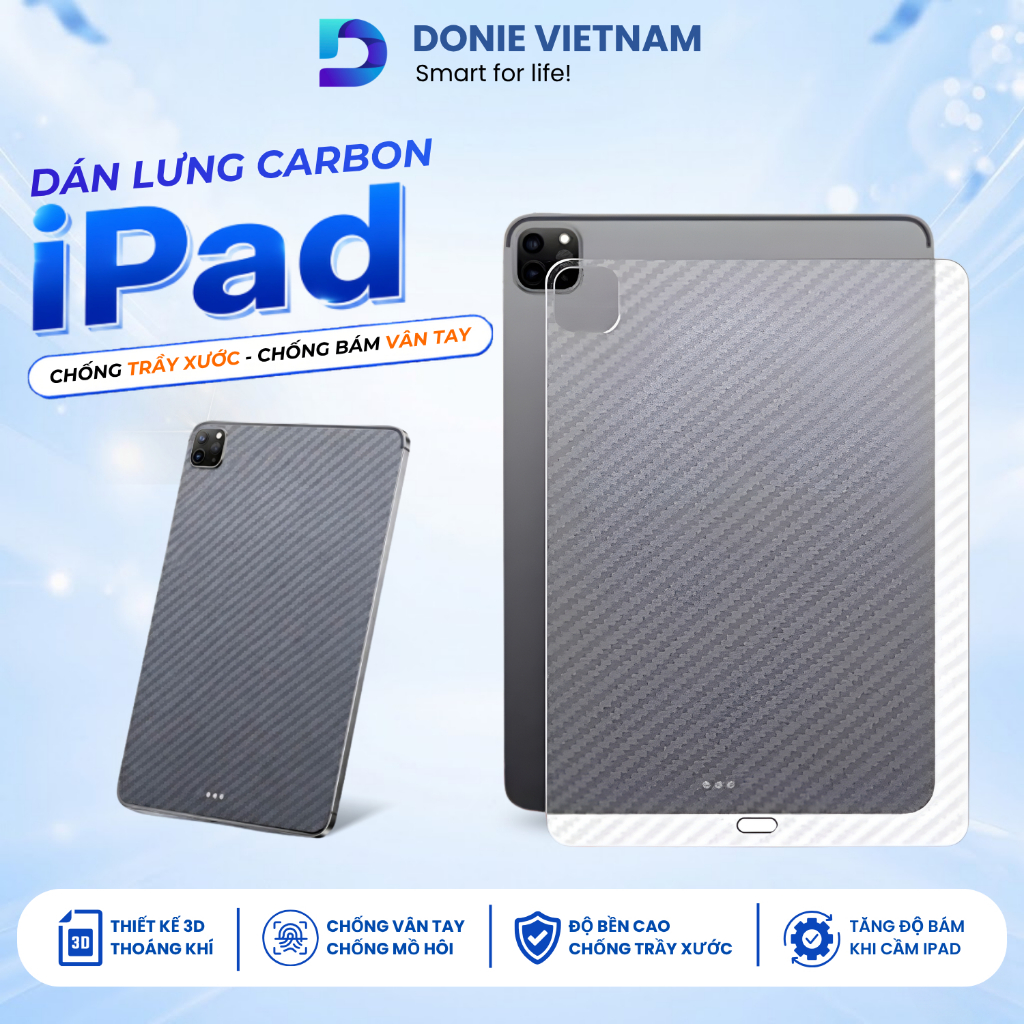 Miếng Dán Lưng Carbon Bảo Vệ Mặt Lưng iPad Chống Trầy Không Bám Vân Tay Gen 10/11 Air 6 | DONIE C10