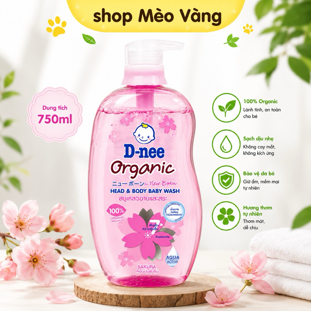 Sữa tắm gội nhập khẩu Dnee cho bé 750ml chính hãng