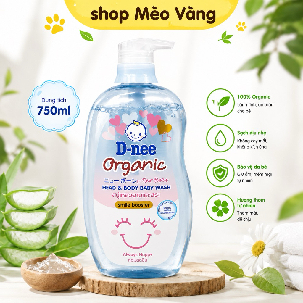 Sữa tắm gội nhập khẩu Dnee cho bé 750ml chính hãng