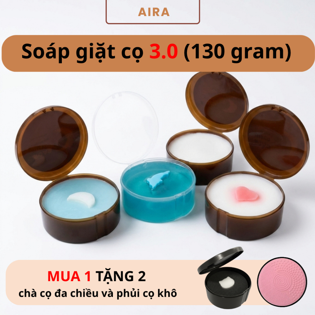 Soap giặt cọ Aira phiên bản 3.0 ( 130 gram, có 4 mùi thơm nâng cấp miệng hũ to hơn dễ dàng giặt bông mút và cọ to )