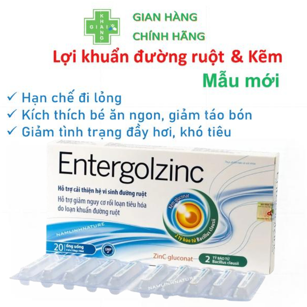 Men vi sinh 2 tỷ bào tử lợi khuẩn kết hợp với Kẽm EntergoldZinc (Hộp 20 ống)