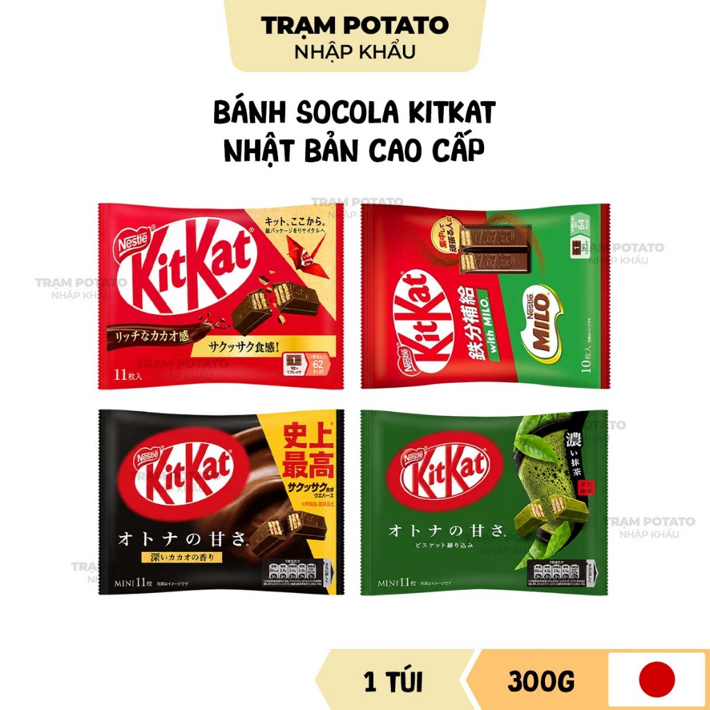Bánh Socola KitKat Nhật Bản Vị Matcha, Socola Đắng, Milo, Truyền Thống - Wafer Nestlé Gói 9-11 Thanh