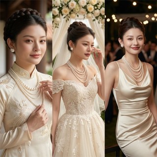 [ DAISYN ] N860 dây chuyền hạt ngọc trai nhân tạo 5 sợi, dây chuyền cưới, thiết kế dây chuyền ngọc trai nhân tạo