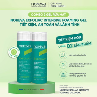 Combo 2 gel rửa mặt Noreva Exfoliac Intensive Foaming Gel 200ml chăm sóc da dầu mụn