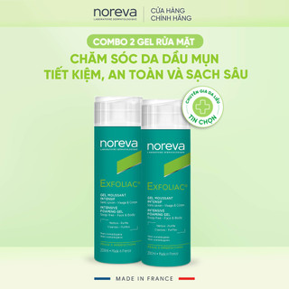 Combo 2 gel rửa mặt Noreva Exfoliac Intensive Foaming Gel 200ml chăm sóc da dầu mụn