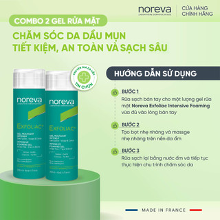 Combo 2 gel rửa mặt Noreva Exfoliac Intensive Foaming Gel 200ml chăm sóc da dầu mụn