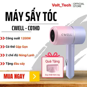 Máy Sấy Tóc Mini CWELL Gấp Gọn C01HD - 2 Chiều Nóng Lạnh, Công Suất 1200W, Ánh Sáng Xanh Bảo Vệ Tóc
