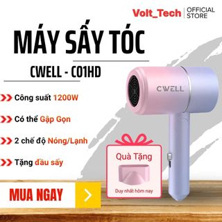 Máy Sấy Tóc Mini CWELL Gấp Gọn C01HD - 2 Chiều Nóng Lạnh, Công Suất 1200W, Ánh Sáng Xanh Bảo Vệ Tóc