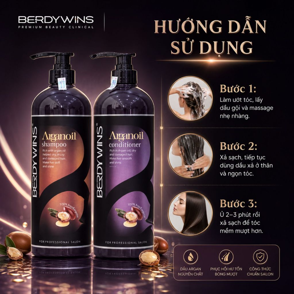 Dầu Gội BERDYWINS Complex 500ml - 1000ml | Dưỡng Ẩm Tóc Khô Xơ, Mềm Mượt & Bóng Khỏe Chuẩn Salon