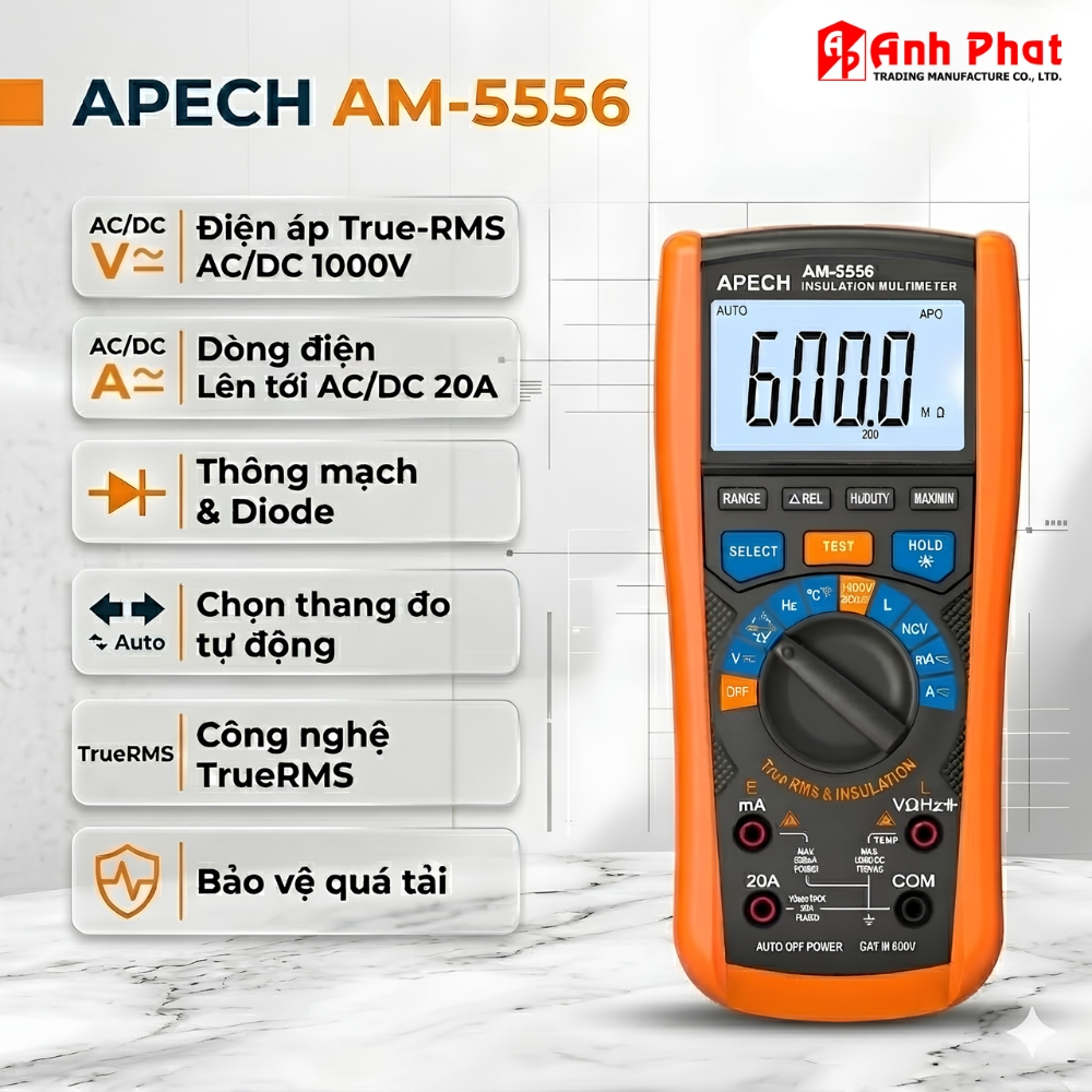 Đồng hồ vạn năng cao cấp Apech AM-5556 đo 1000V AC/AC bảo vệ quá tải chọn thang đo tự động