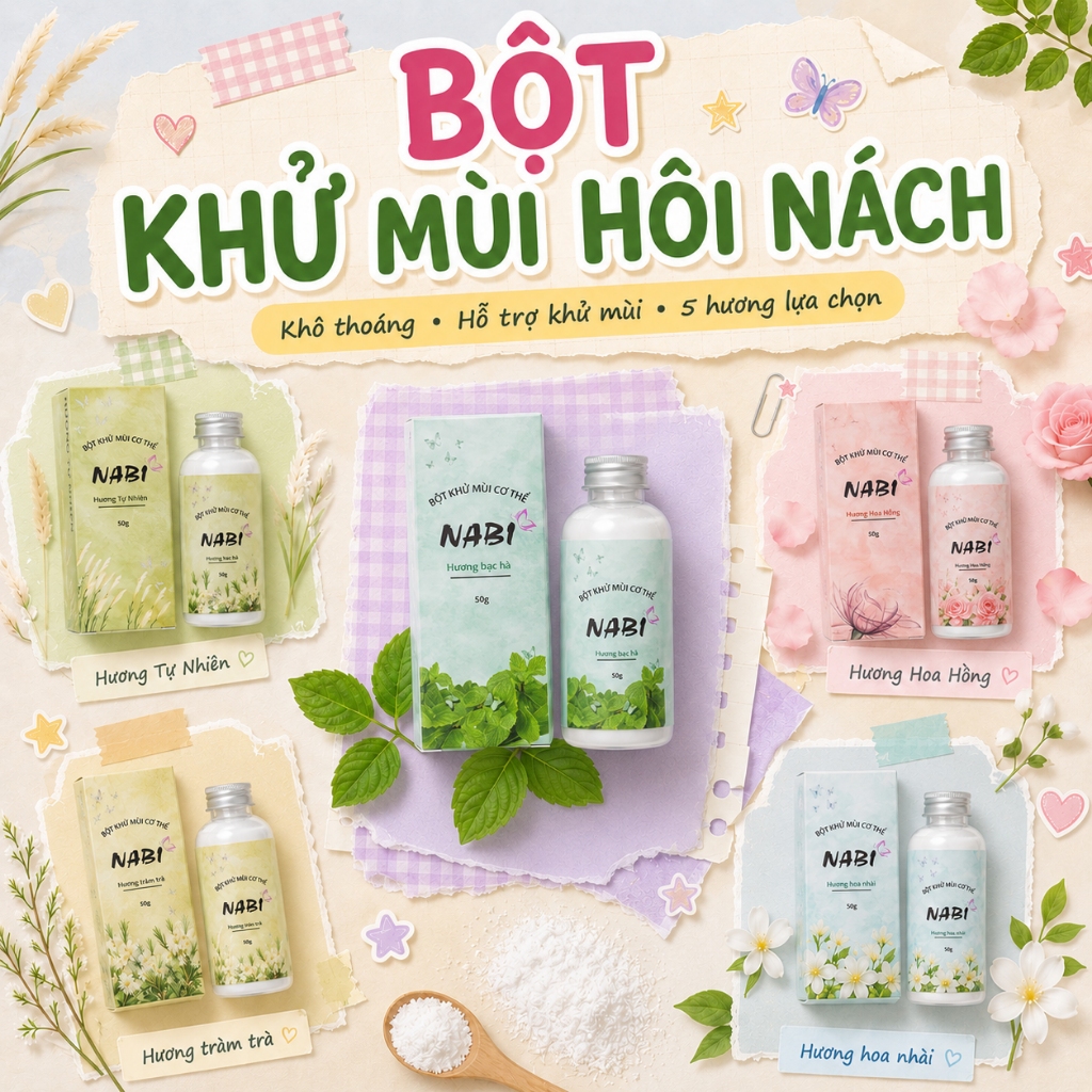 Bột Khử Mùi Cơ Thể NABI 50g Hỗ Trợ Giảm Mùi Mồ Hôi Vùng Nách Chân, Khô Thoáng Dễ Chịu, Dùng Cho Giày Dép