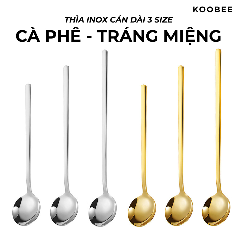 Muỗng Thìa Inox Cán Dài Miệng Tròn KOOBEE Pha Cà Phê, Ăn Tráng Miệng Phong Cách Hàn Quốc Sáng Bóng Cao Cấp | 036