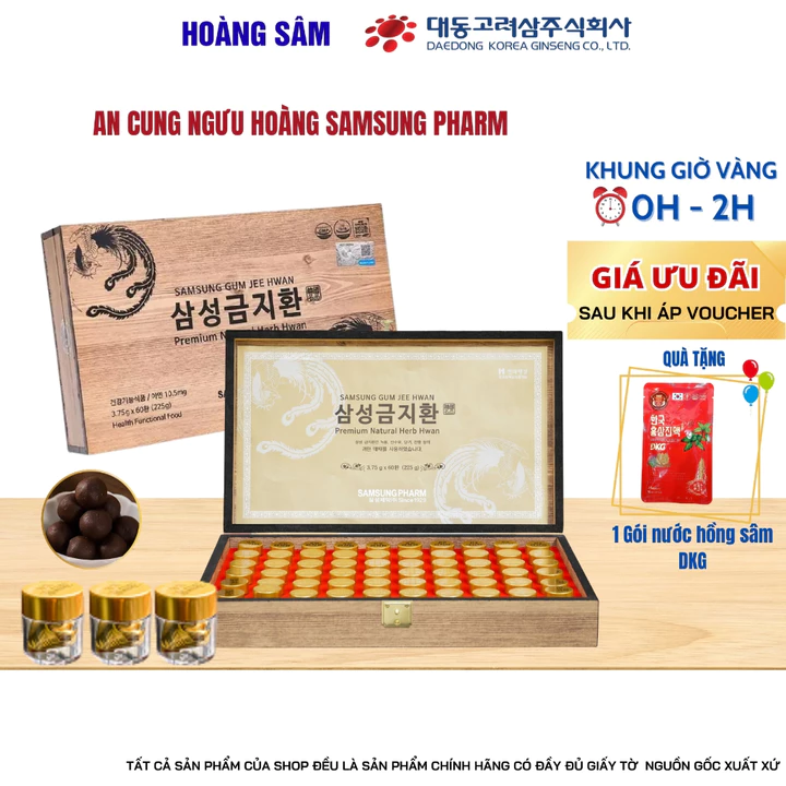 An Cung Ngưu Hoàng Hoàn Samsung Gum Jee Hwan DKG Hàn Quốc – Hộp Gỗ 60 Viên Cao Cấp, Hỗ Trợ Bổ Não, Tăng Cường Tuần Hoàn