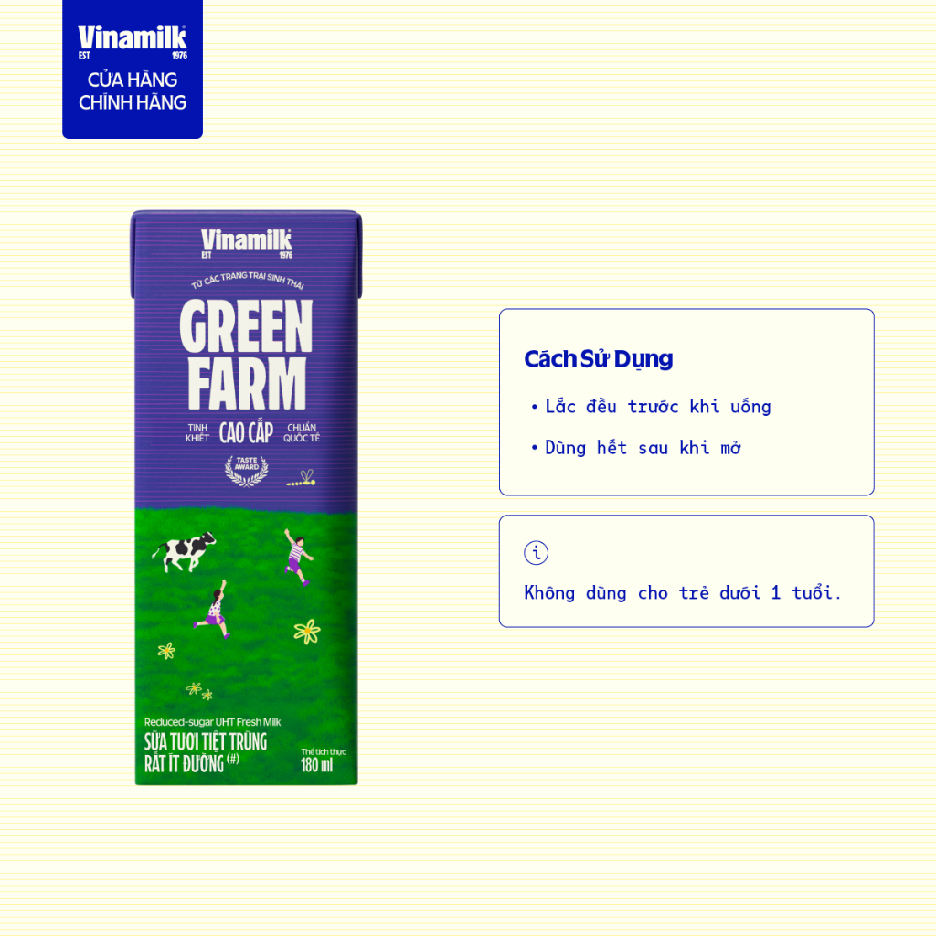 Thùng 48 Hộp Sữa Tươi Tiệt Trùng Vinamilk Green Farm Rất ít đường 180ml