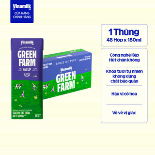 Thùng 48 Hộp Sữa Tươi Tiệt Trùng Vinamilk Green Farm Rất ít đường 180ml