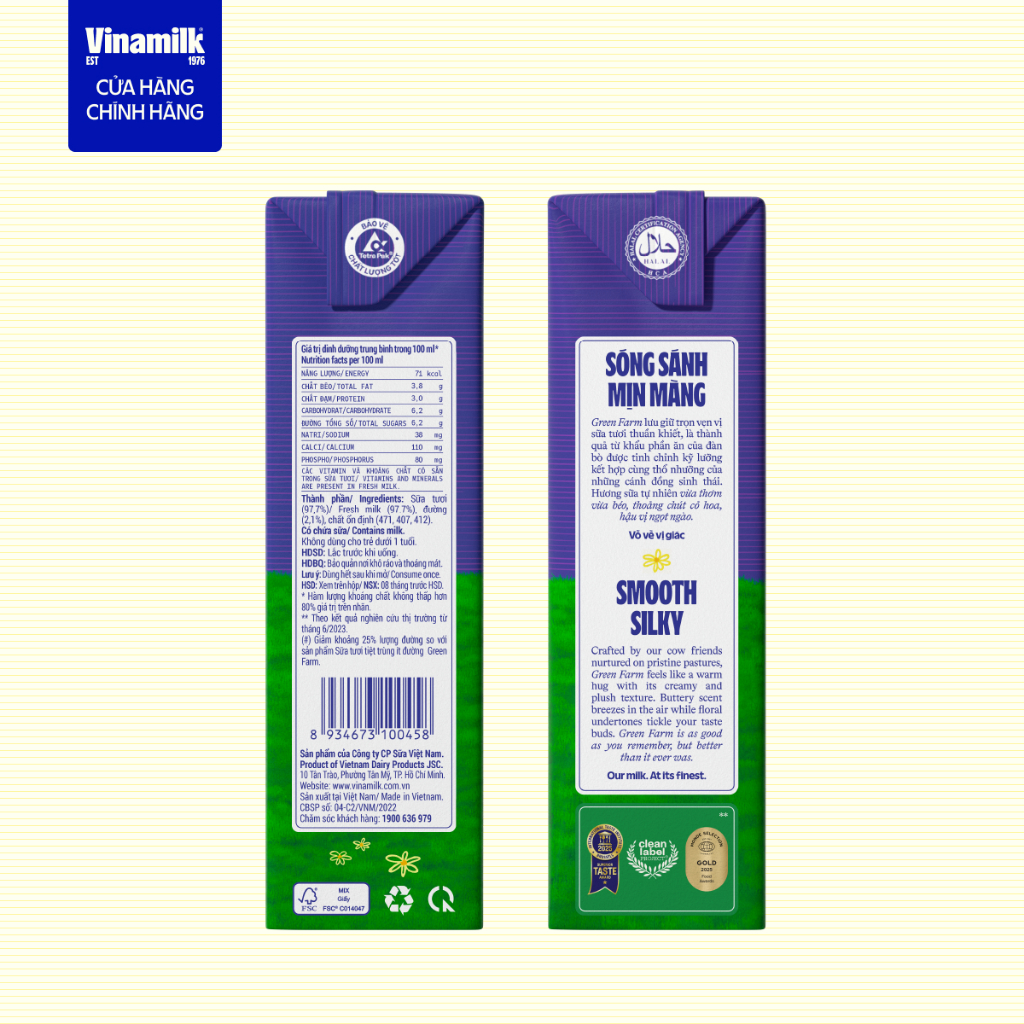 Thùng 48 Hộp Sữa Tươi Tiệt Trùng Vinamilk Green Farm Rất ít đường 180ml
