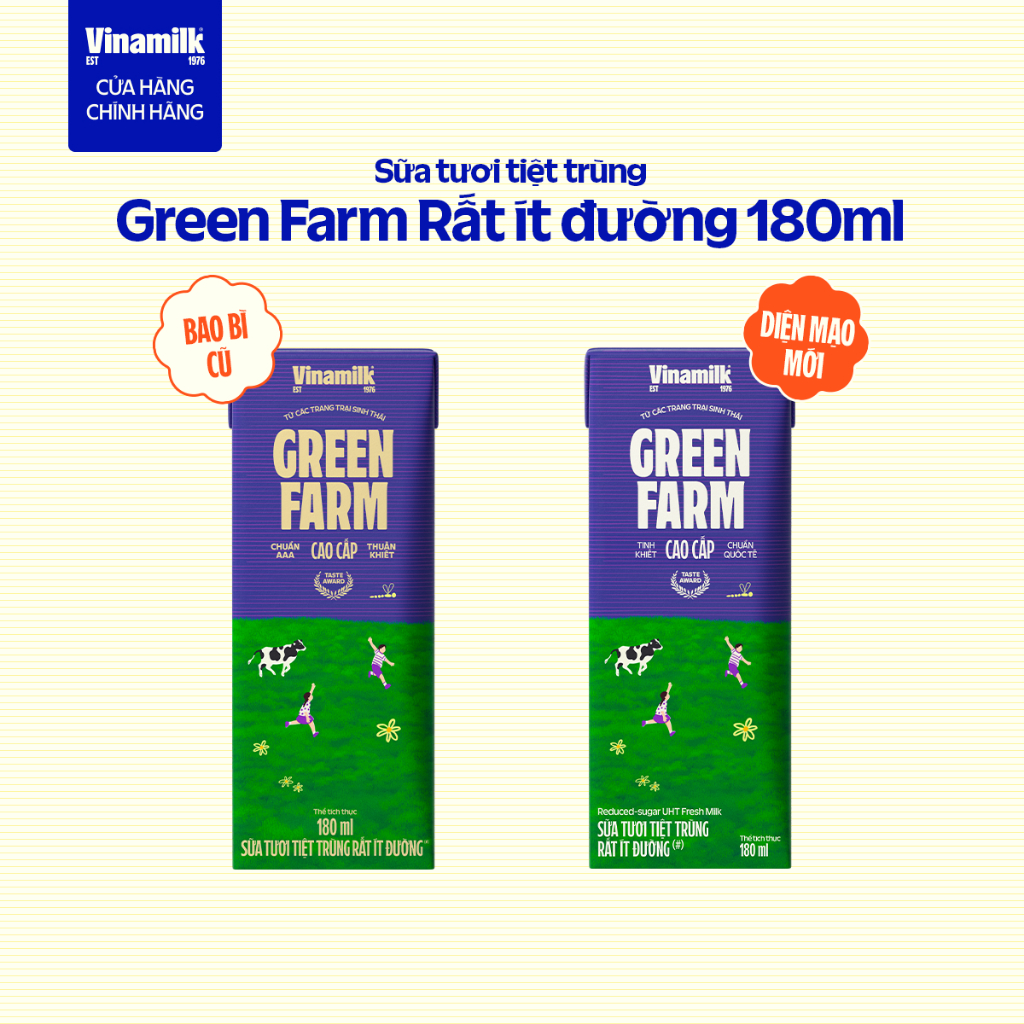 Thùng 48 Hộp Sữa Tươi Tiệt Trùng Vinamilk Green Farm Rất ít đường 180ml