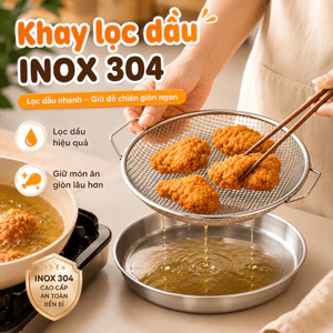 SET Khay Kèm Vỉ Lưới Lọc Dầu Inox Chống Dính Có Tay Cầm - Khay Ráo Dầu Chiên Rán Thực Phẩm, Dùng Cho Nồi Chiên Không Dầ