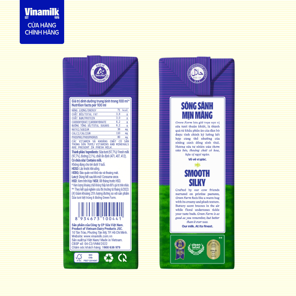 Thùng 48 hộp Sữa tươi Tiệt Trùng Vinamilk Green Farm rất ít đường 110ml