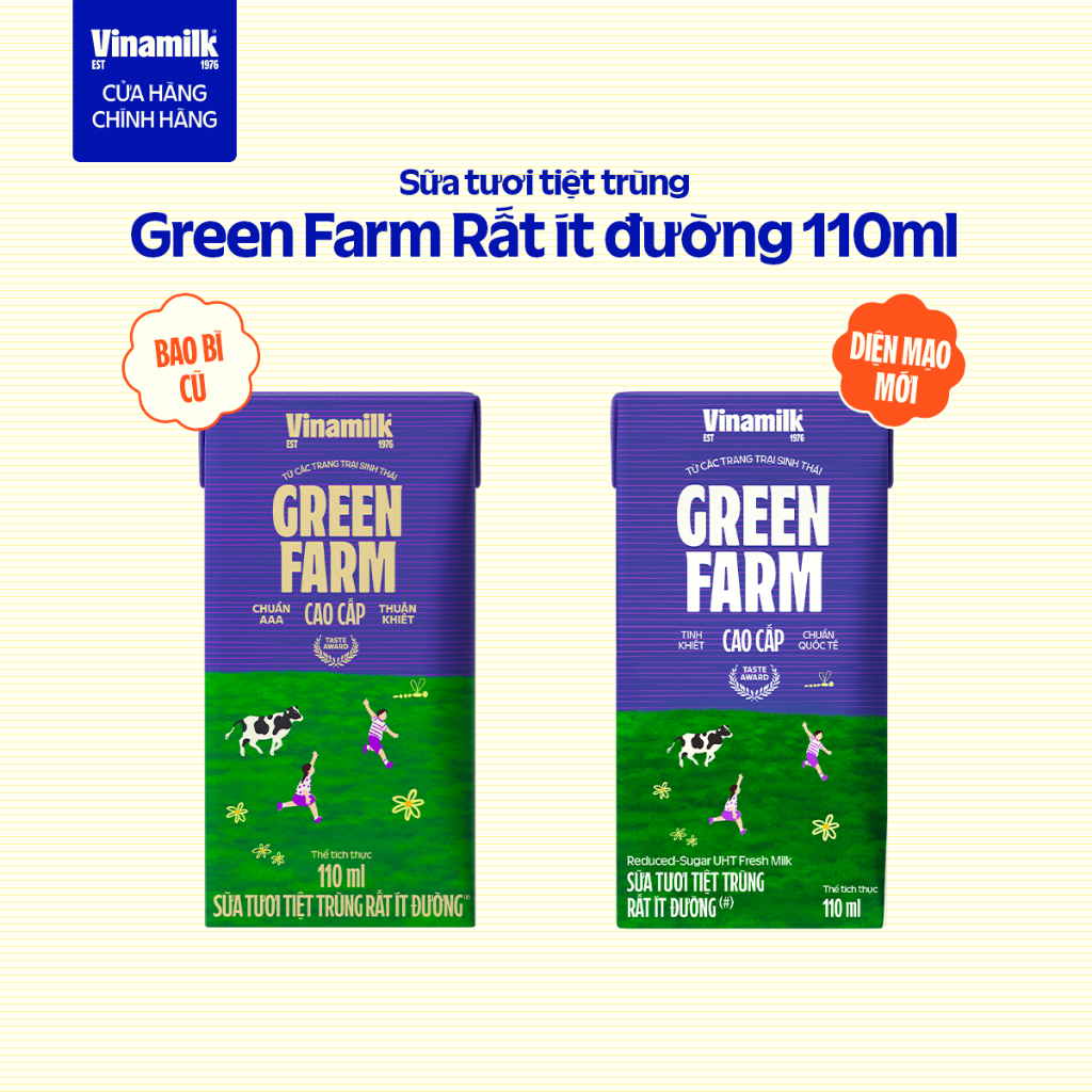 Thùng 48 hộp Sữa tươi Tiệt Trùng Vinamilk Green Farm rất ít đường 110ml