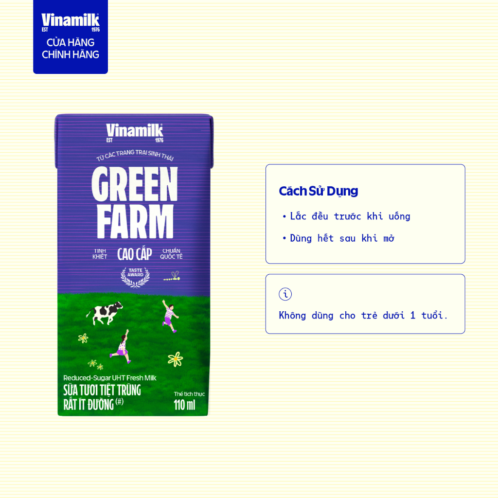 Thùng 48 hộp Sữa tươi Tiệt Trùng Vinamilk Green Farm rất ít đường 110ml