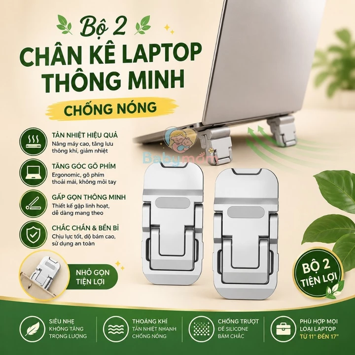 Chân Kê Laptop Chống Nóng -Đế Nâng Laptop Siêu Mỏng -Kệ Tản Nhiệt Laptop Mini -Chân Đỡ Laptop Dán Ẩn
