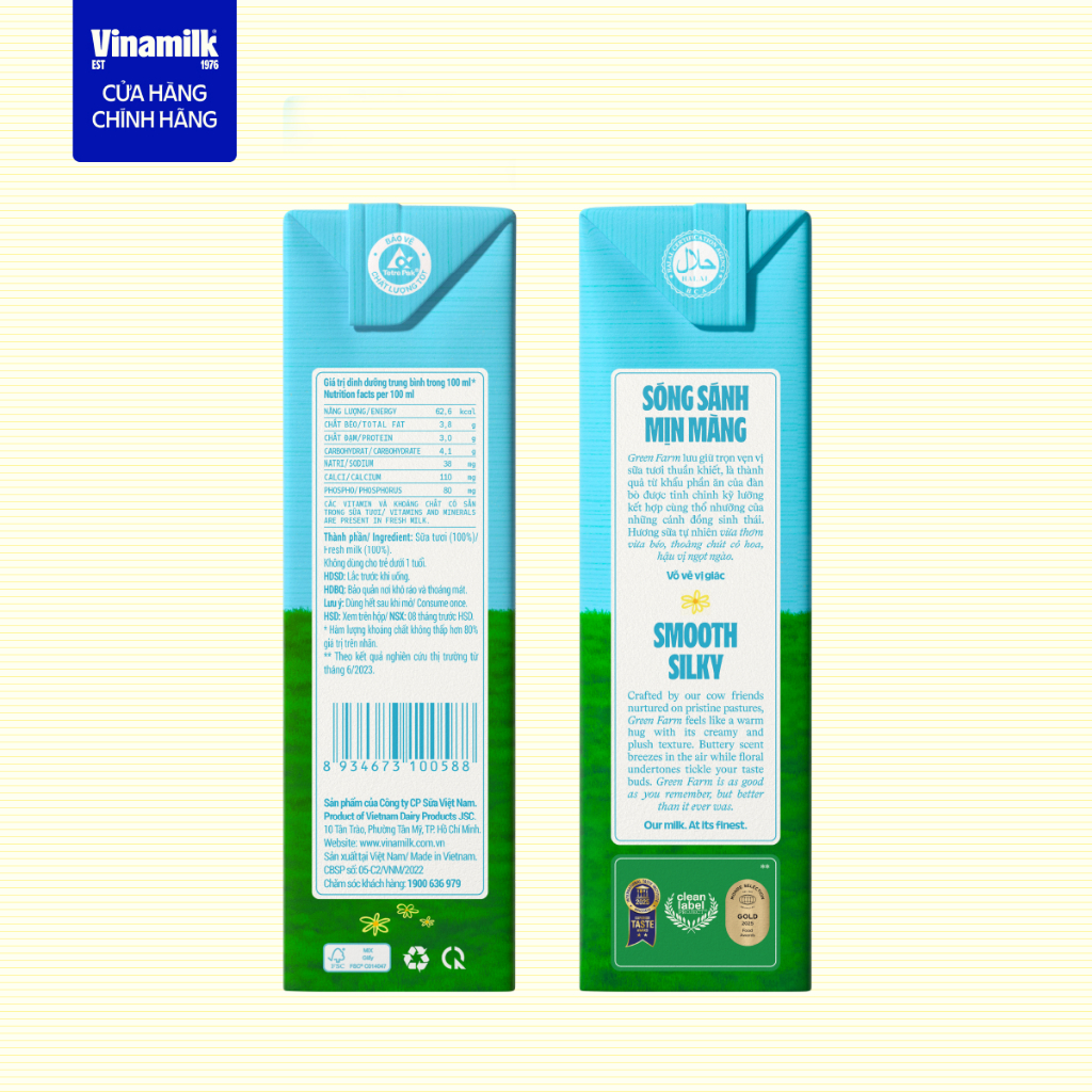 Thùng 48 hộp Sữa tươi nguyên chất tiệt trùng Green Farm 100% không đường Hộp 180ml