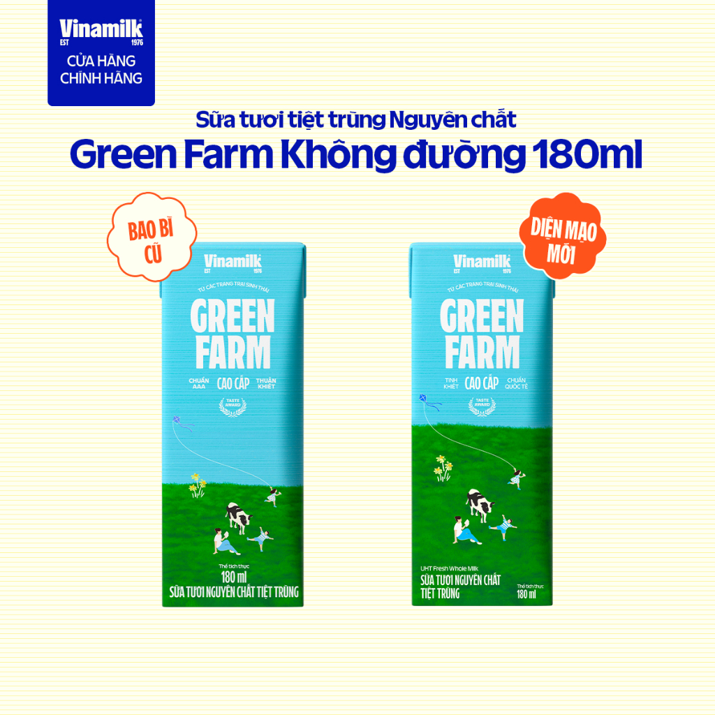 Thùng 48 hộp Sữa tươi nguyên chất tiệt trùng Green Farm 100% không đường Hộp 180ml