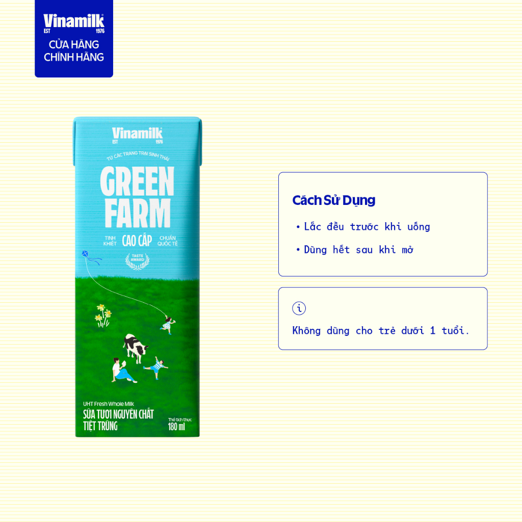 Thùng 48 hộp Sữa tươi nguyên chất tiệt trùng Green Farm 100% không đường Hộp 180ml