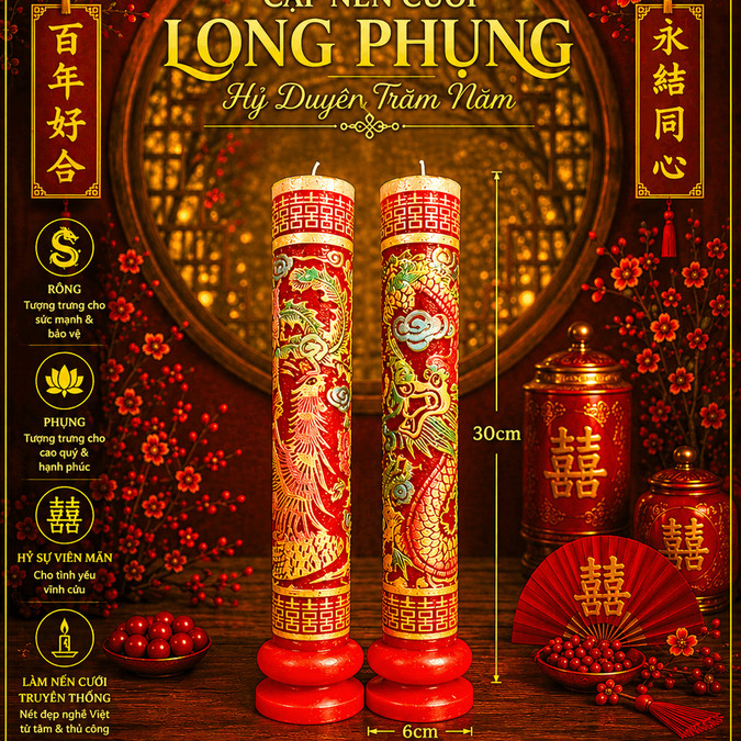 Nến Cưới RỒNG PHỤNG Cao Cấp | Đèn Cầy Cưới Long Phụng | Lễ Gia Tiên - Ăn Hỏi - Huỳnh Gia Candle