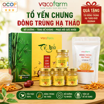 Combo Hộp 6 lọ Yến chưng Đông trùng hạ thảo Vacofarm có kèm quà tặng 10gram đông trùng hạ thảo khô dùng pha trà