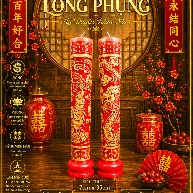 Nến Cưới RỒNG PHỤNG Cao Cấp | Đèn Cầy Cưới Long Phụng | Lễ Gia Tiên - Ăn Hỏi - Huỳnh Gia Candle