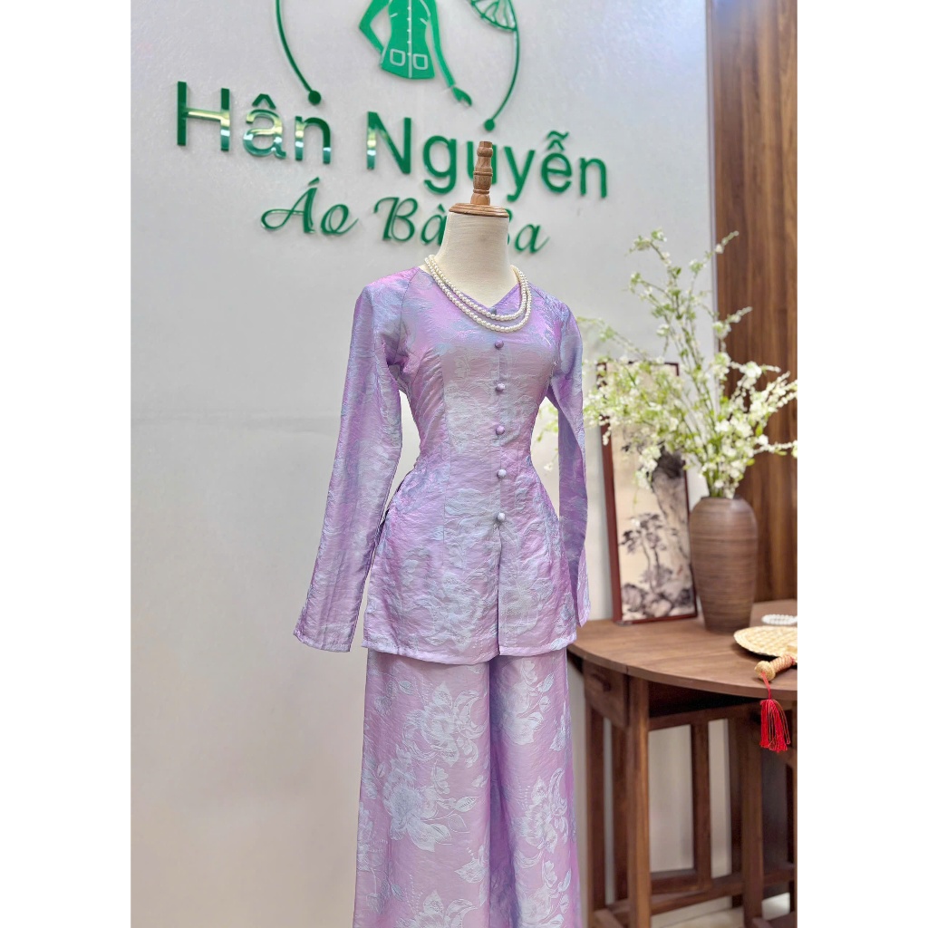 B.A207 - BÀ BA GẤM TƠ TENCEL ÁNH KIM DỆT HOẠ TIẾT SANG MỊN CỔ TIM TAY DÀI ( QUẦN CÙNG CHẤT DÂY KÉO )