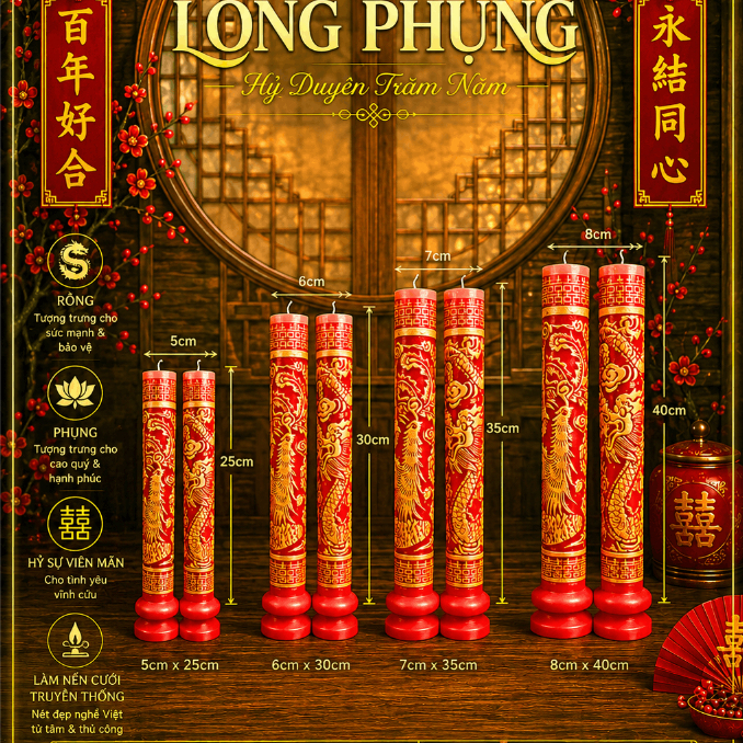 Nến Cưới RỒNG PHỤNG Cao Cấp | Đèn Cầy Cưới Long Phụng | Lễ Gia Tiên - Ăn Hỏi - Huỳnh Gia Candle