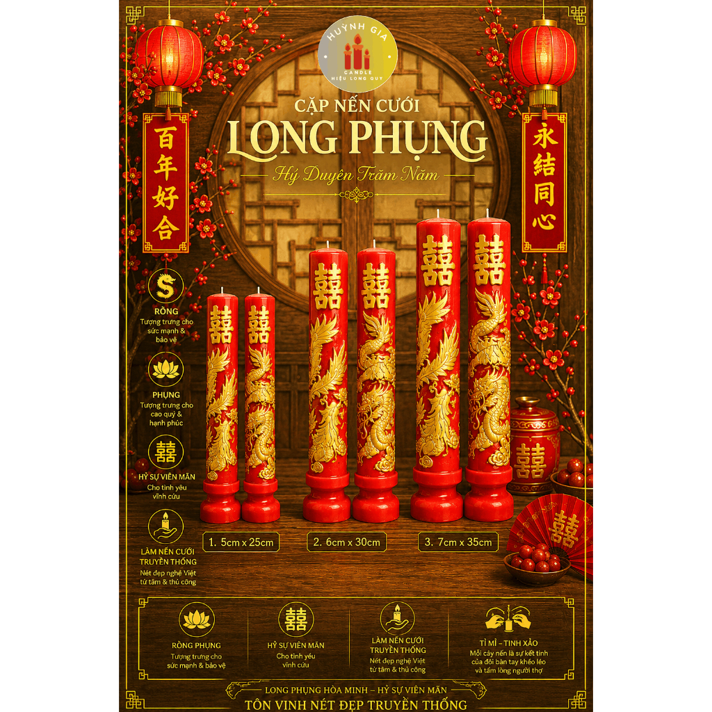 Nến Cưới SONG HỶ Cao Cấp | Đèn Cầy Cưới Long Phụng | Lễ Gia Tiên - Ăn Hỏi - Huỳnh Gia Candle