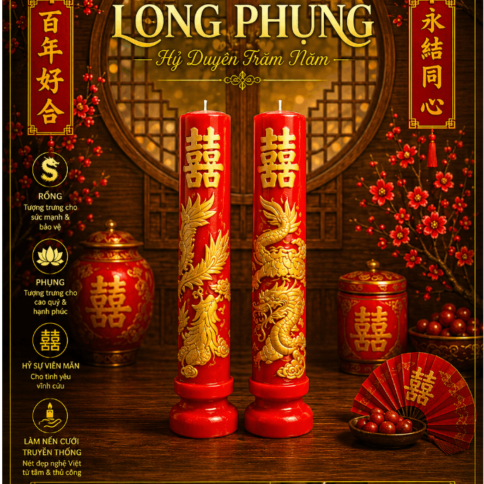 Nến Cưới SONG HỶ Cao Cấp | Đèn Cầy Cưới Long Phụng | Lễ Gia Tiên - Ăn Hỏi - Huỳnh Gia Candle