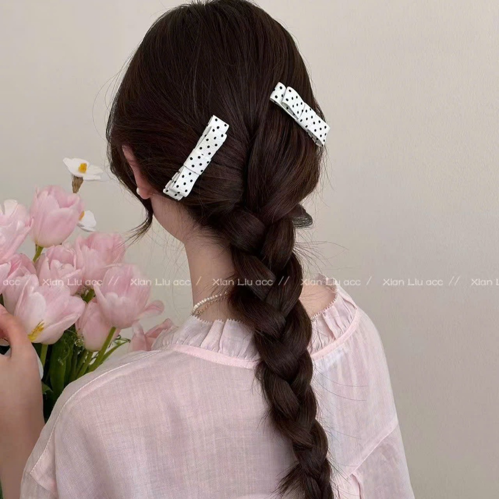 02 Lược Cài Tóc Nơ Chấm Bi Tạo Kiểu Dễ Thương