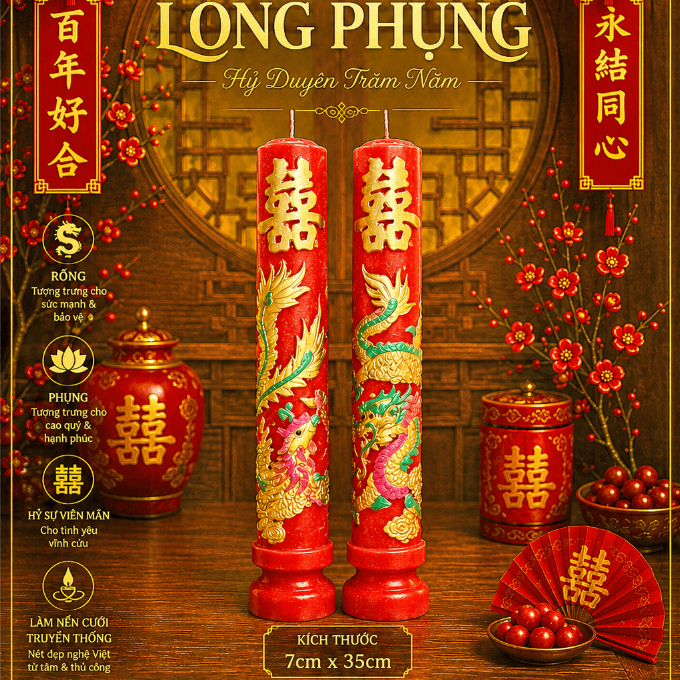 Nến Cưới SONG HỶ Cao Cấp | Đèn Cầy Cưới Long Phụng | Lễ Gia Tiên - Ăn Hỏi - Huỳnh Gia Candle