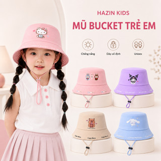 Mũ bucket vành cụp cho bé từ 3-8 tuổi cá tính dễ thương vải cotton dày dặn, nón tai bèo vành tròn phong cách